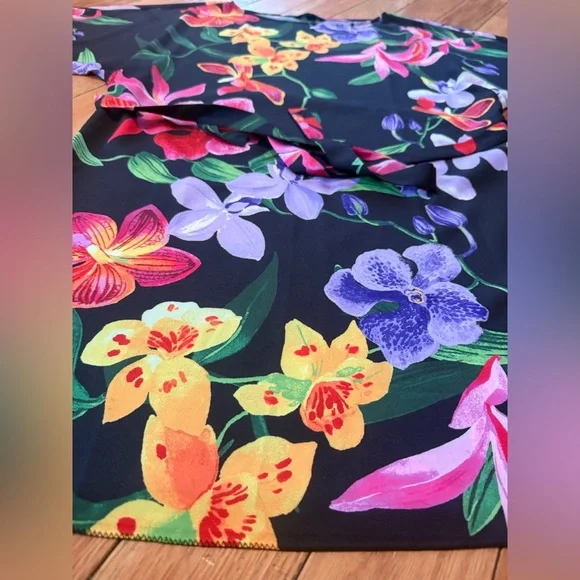 Lands’ End Black Multicolored Floral Dress Short Sleeve Womens Size S (6-8) NWOT - Picture 5 of 14